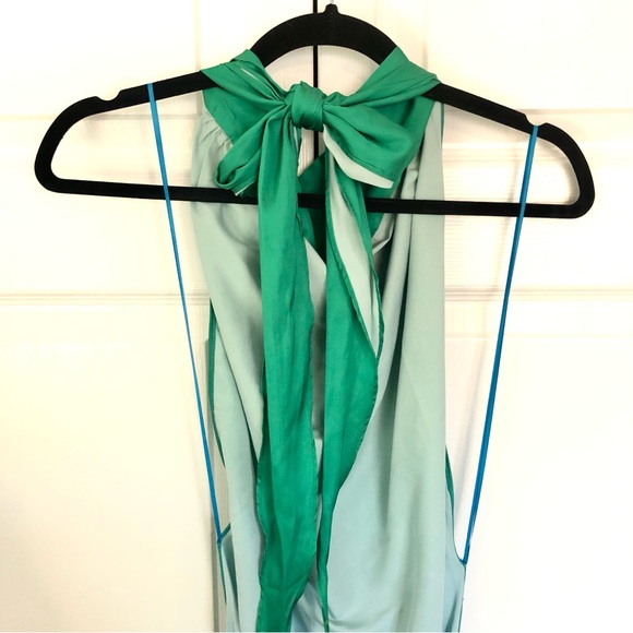 Luxxel Waves of Blue Halter Ombré Wrap Front Mini Dress Size L - Picture 8 of 12